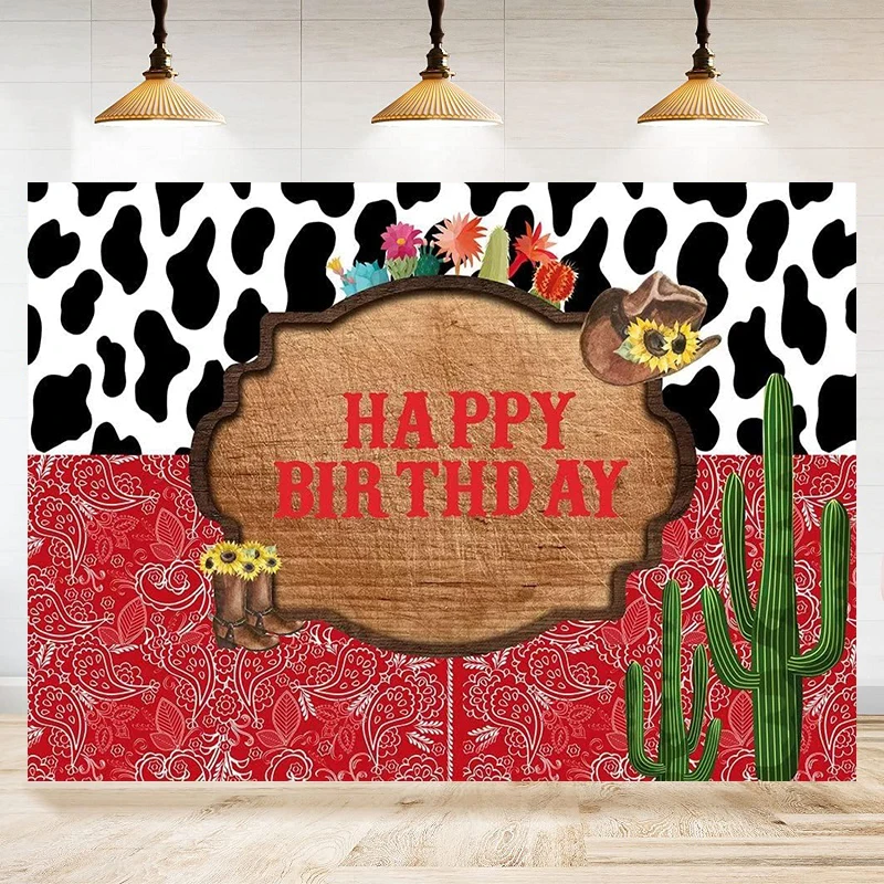 West Cowboy Photography Backdrop Cactus Cowboy Hat Rodeo Cowgirl Birthday Party Backgrounds Celebration Decor Banner