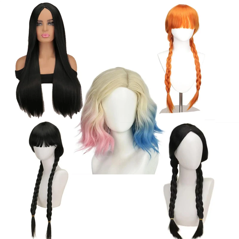 

Black Wig Women's Morticia Addams Wig TV Wednesday Cosplay Addams Family Black Long Hair Synthetic High Heat Resistant Wigs