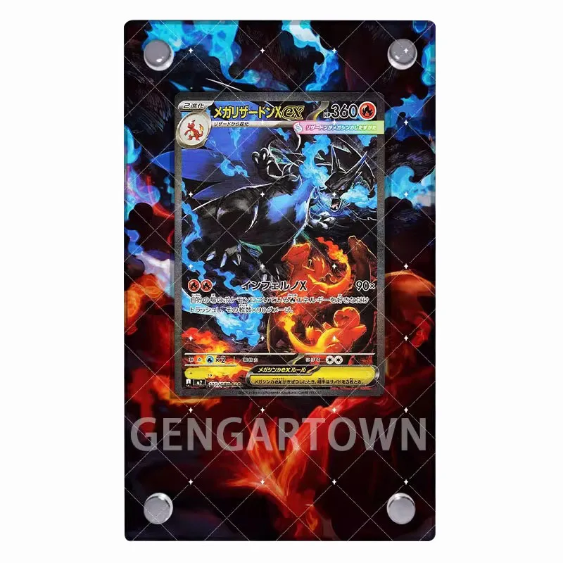 حامل عرض Pocket Monster Charizard X PTCG مجموعة الألعاب الكلاسيكية بطاقة توسيع الرسم بطاقة أكريليك لعبة الطوب بدون بطاقة