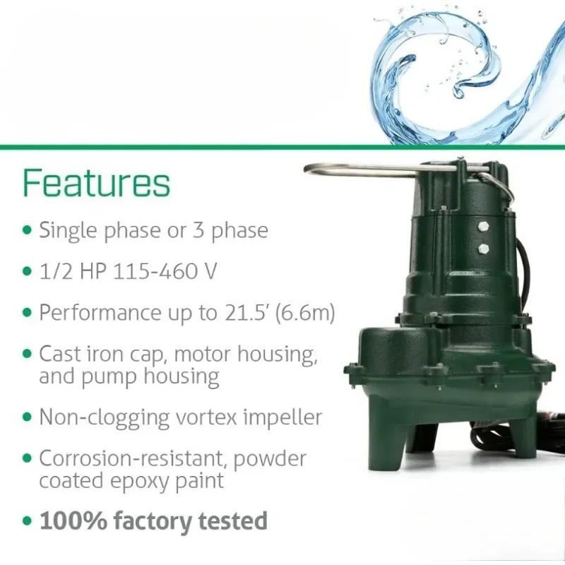 Waste-Mate 267-0001 Sewage Pump, 1/2 HP Automatic – Heavy-Duty Submersible Sewage, Effluent or Dewatering Pump