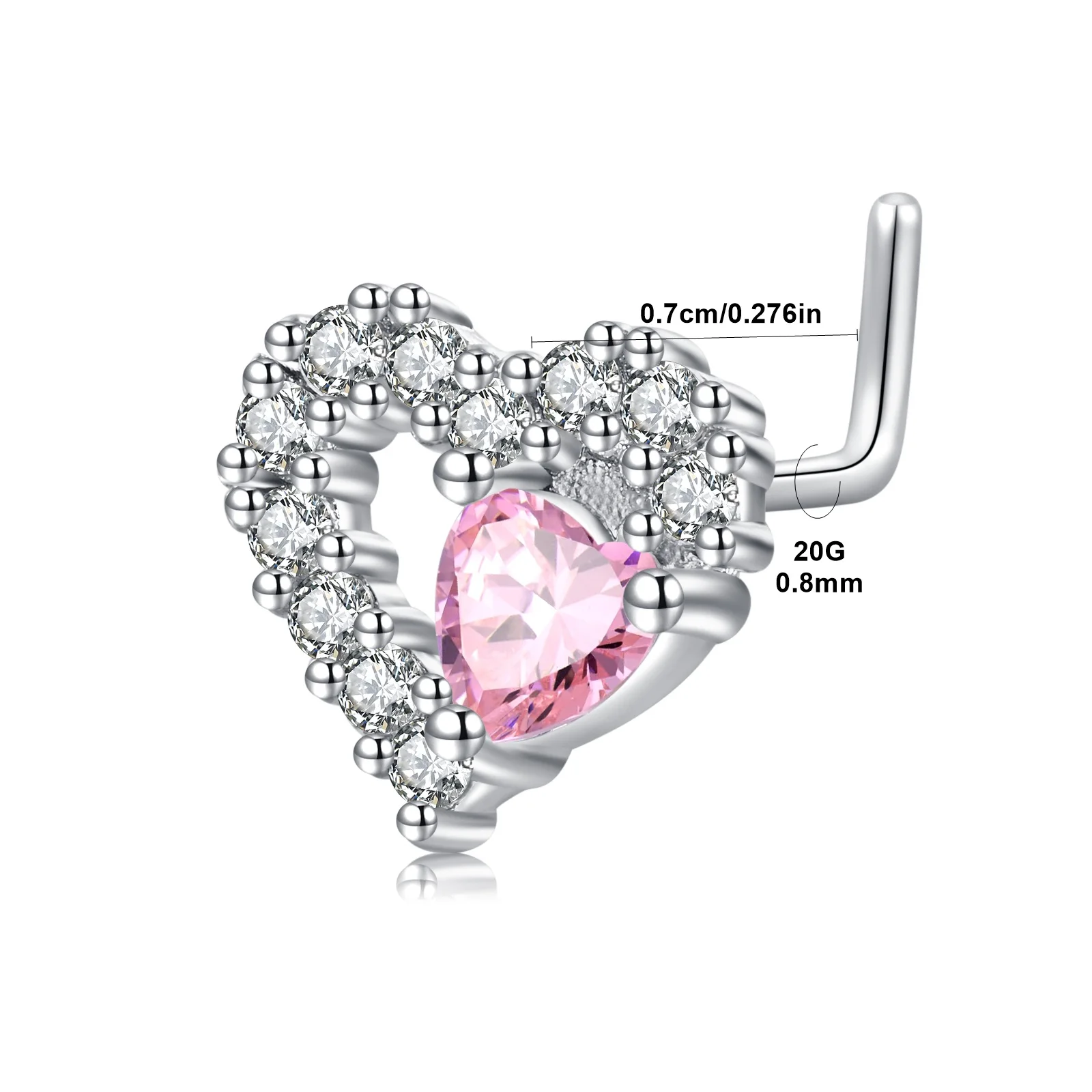 20G L Shaped Nose Studs Rings Cute Heart Shiny CZ Love Gold Silver Color Nose Piercing For Women Nostril Piercing Jewelry