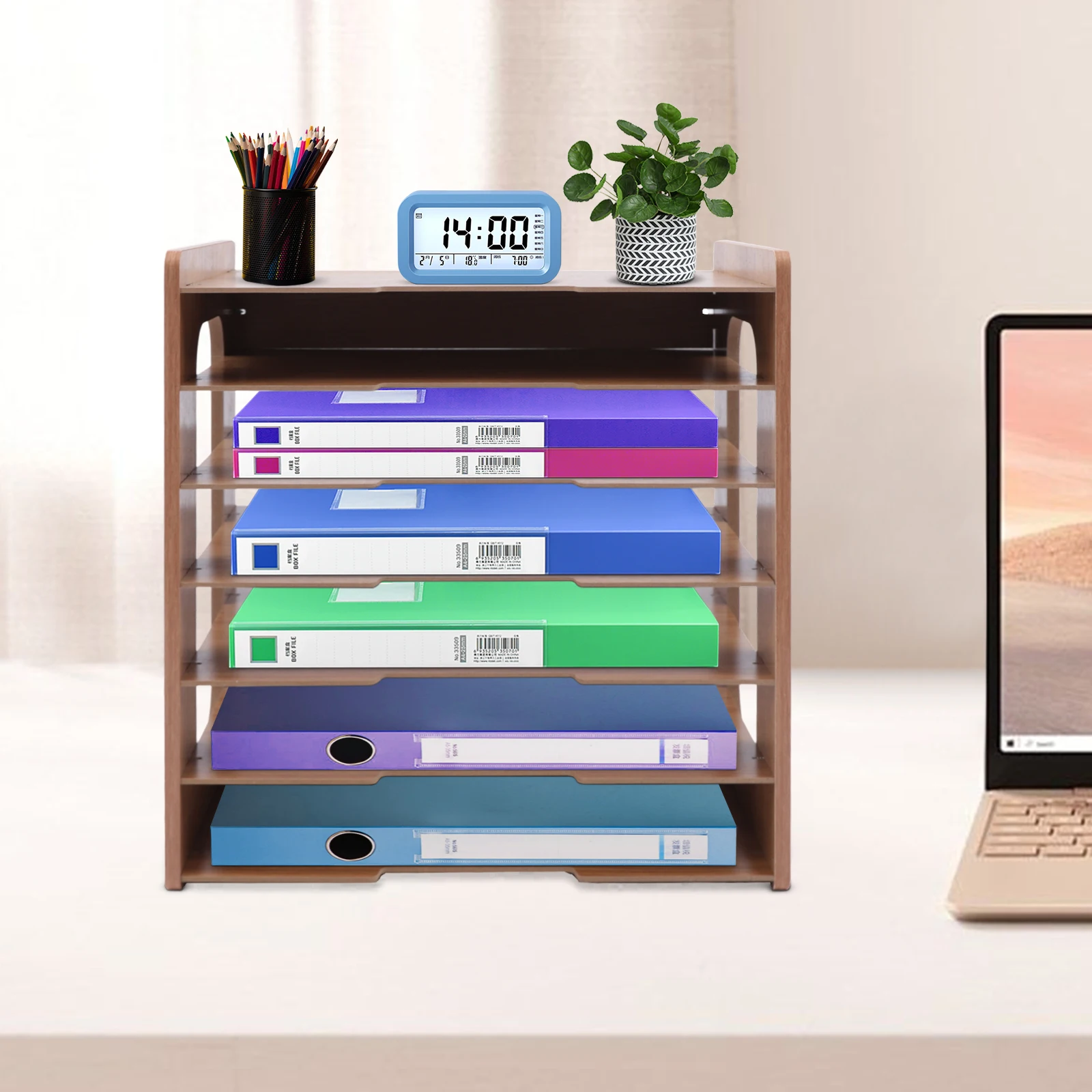 

7Tier Widen Wood Office Paper Organizer for Desk Desktop File Holder Desk Letter Tray & A4 Paper Sorter