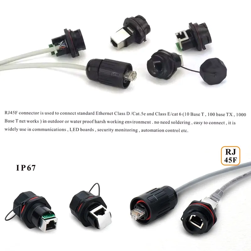 Conector de red impermeable RJ45F, enchufe hembra de ángulo recto RJ45F71, enchufe de aviación de plástico con Clip, junta macho RJ45F6 IP67