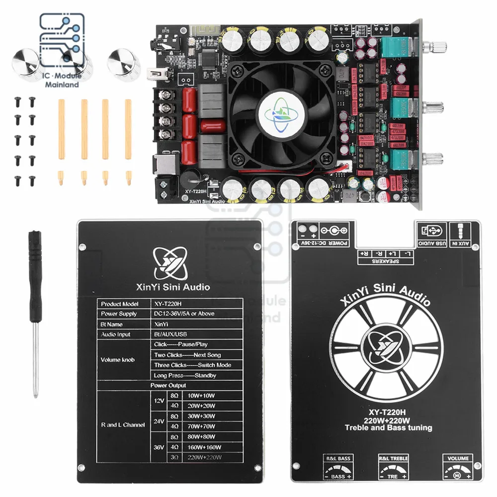 DC 12-36V/8A XY-T220H 220Wx2 Audiophile Bluetooth TPA3251 Audio Amplifier Board Module High Bass Adjustment Dual Channel Stereo