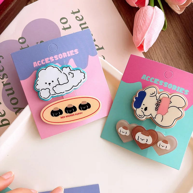 2024 New Trend Alloy Resin Cartoon Dog Duckbill Clip 2PCS School Party Creative Hair Clip Set for Girls Cute Hair Accessories image 2