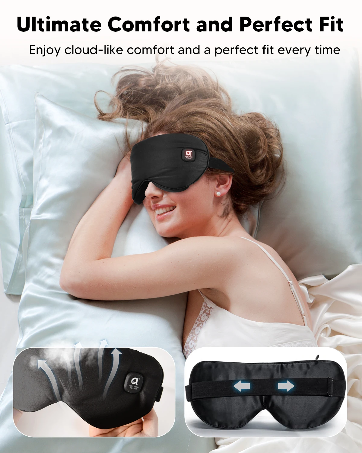 Arboleaf Heated Eye Mask Rechargeable Warm Eye Compress 2 Heat Levels 108°F 122°F Light Blocking Washable Sleep Mask for Travel