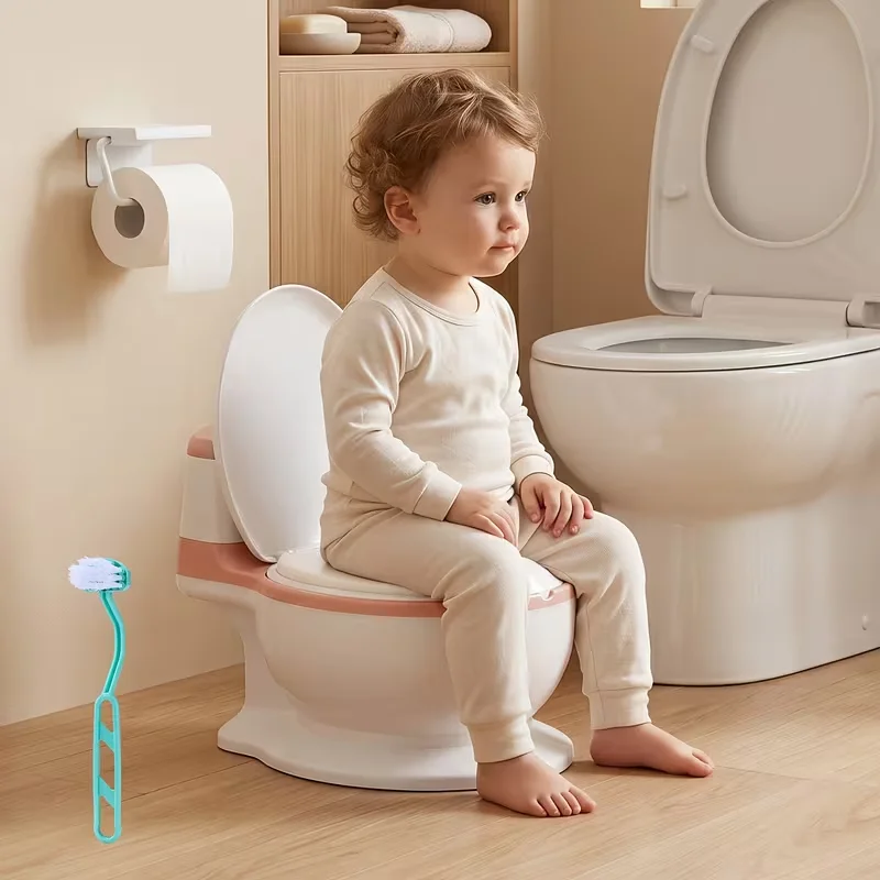 Children's potty training toilet seat - children's simulation practice toilet, back storage box, raised splashback, easy to clean and assemble