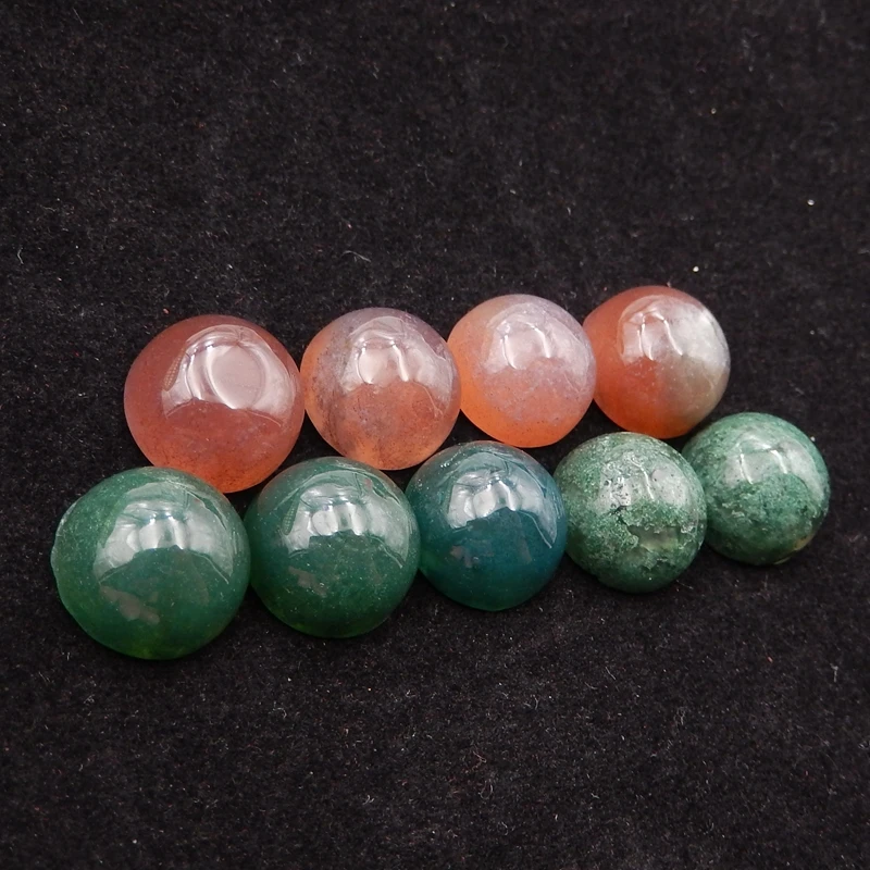 

12mm Natural Stones Moss Agate Round Flatback Cabochons High Quality Polished Gemstone For Ring Earring Making12x6mm14g9pcs