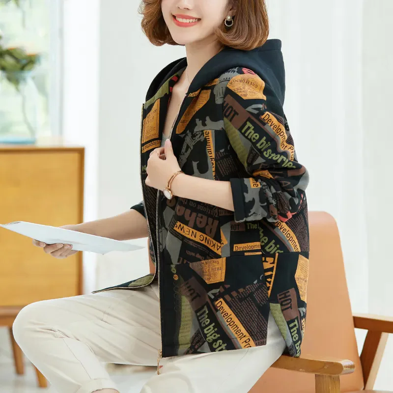 Pring grace-Chaqueta corta con capucha para mujer, abrigo de empalme coreano con cremallera, informal, A102, otoño, 2024