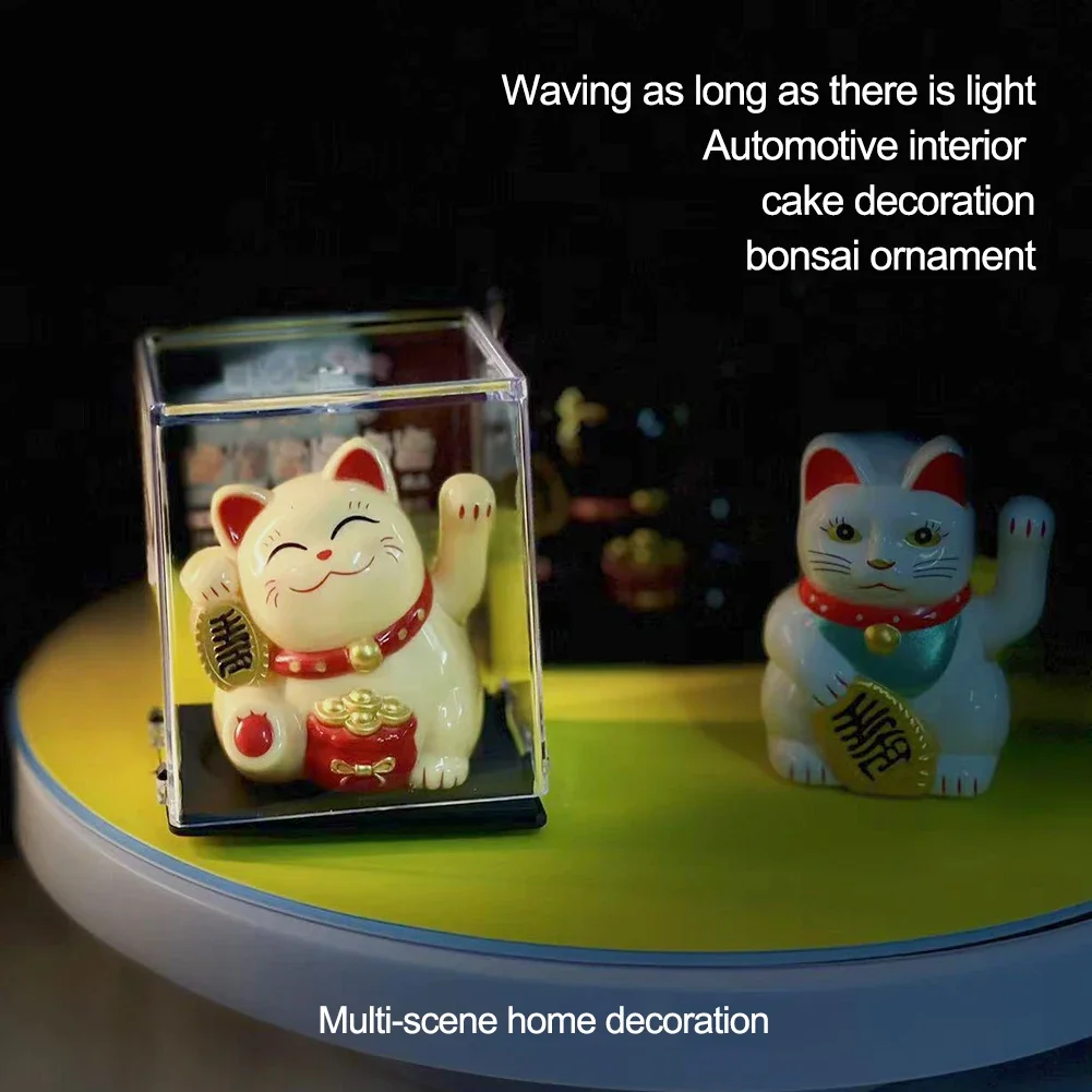 Solar Powered Lucky Cat Welcoming Chinese Lucky Cat Waving Hand Beckoning Fortune Cat Figurines For Christmas Decoration