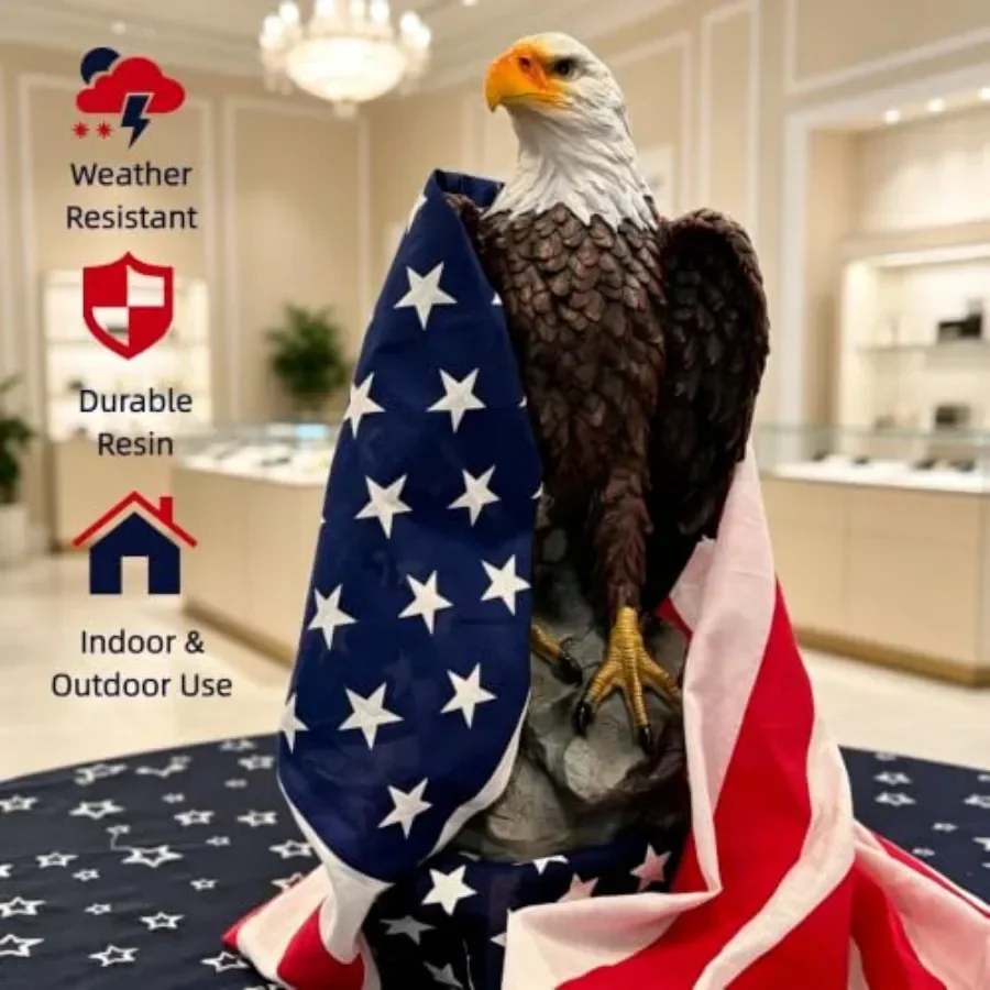 Outdoor garden bald eagle statue, 24-inch resin, hand-painted brown and white, weather-resistant and detailed feather texture
