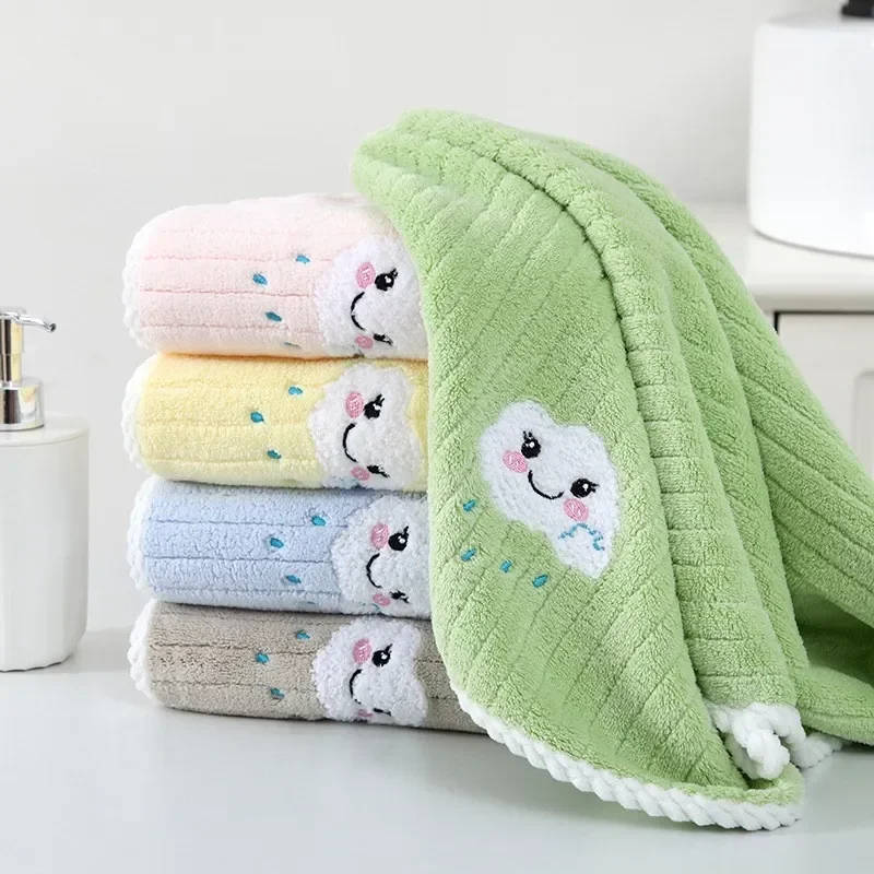 Children Towels Baby Bath Face Towel Cute Cartoon Cloud Hand Towel Soft Absorbent Coral Velvet Washcloth Kids Bathroom Products