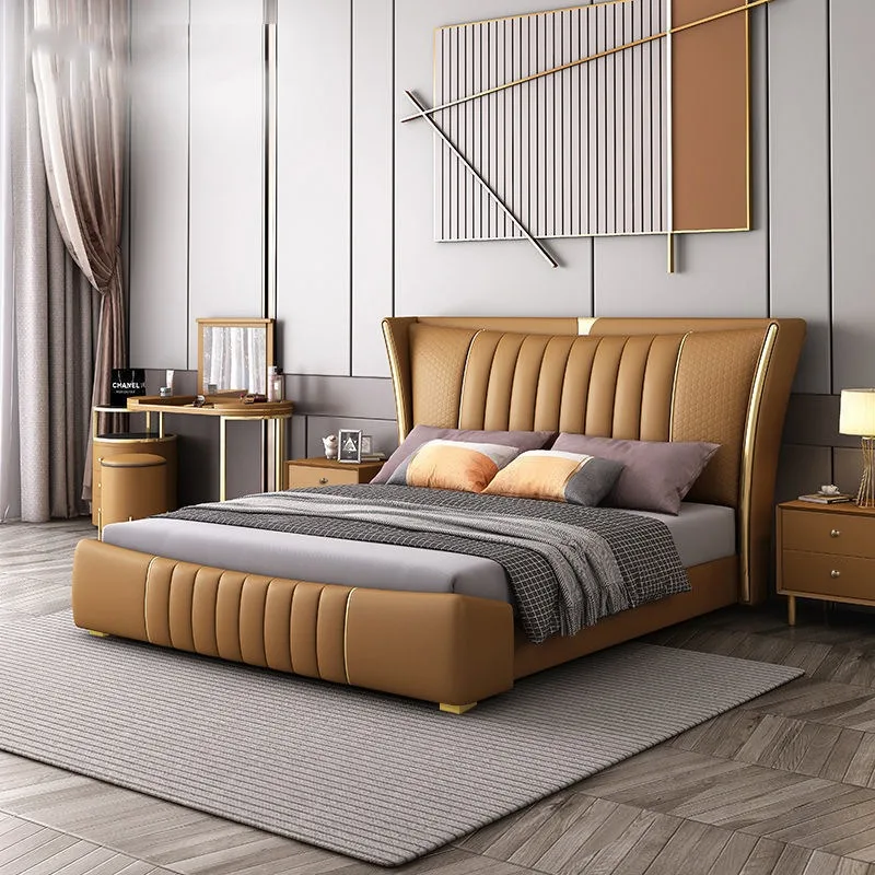 Light luxury Italian leather modern simple 1.8 meters double bed