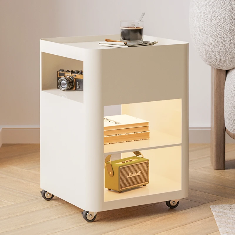 Small apartment household bedroom simple wheeled bedside table modern light luxury wrought iron movable bedside shelf storage