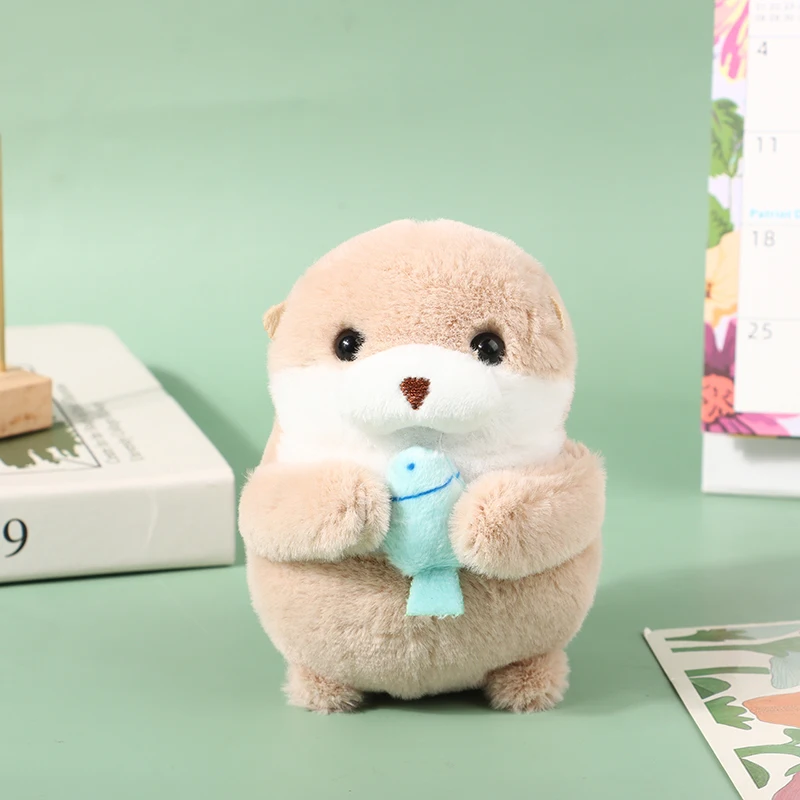 Cute Plush Doll Wishing Fish Holding Otter Keychain Pendant Creative Machine Catching Doll Toy Book Bag Pendant Toy Gifts