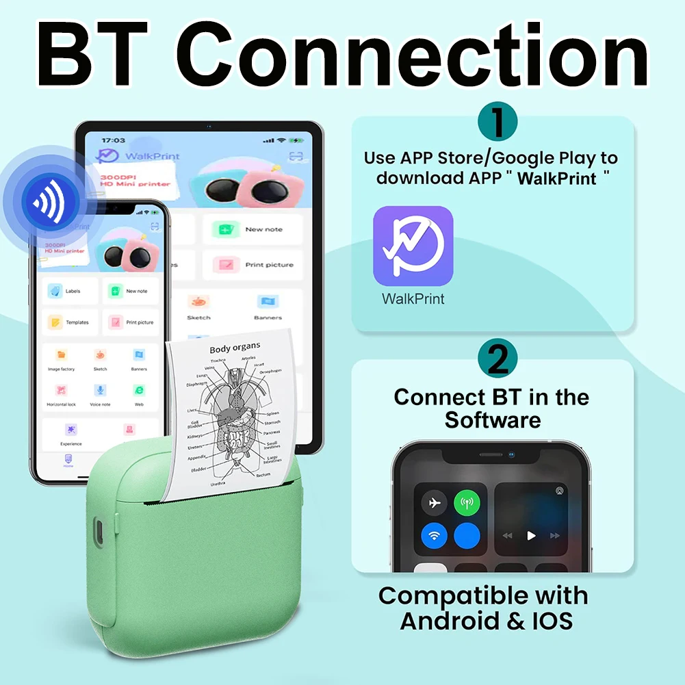 X6 طابعة حرارية صغيرة محمولة بدون حبر سماعة لاسلكية تعمل بالبلوتوث 200 ديسيبل متوحد الخواص جيب طابعة الصور مجلة ملاحظات مذكرة آلة صنع الملصقات