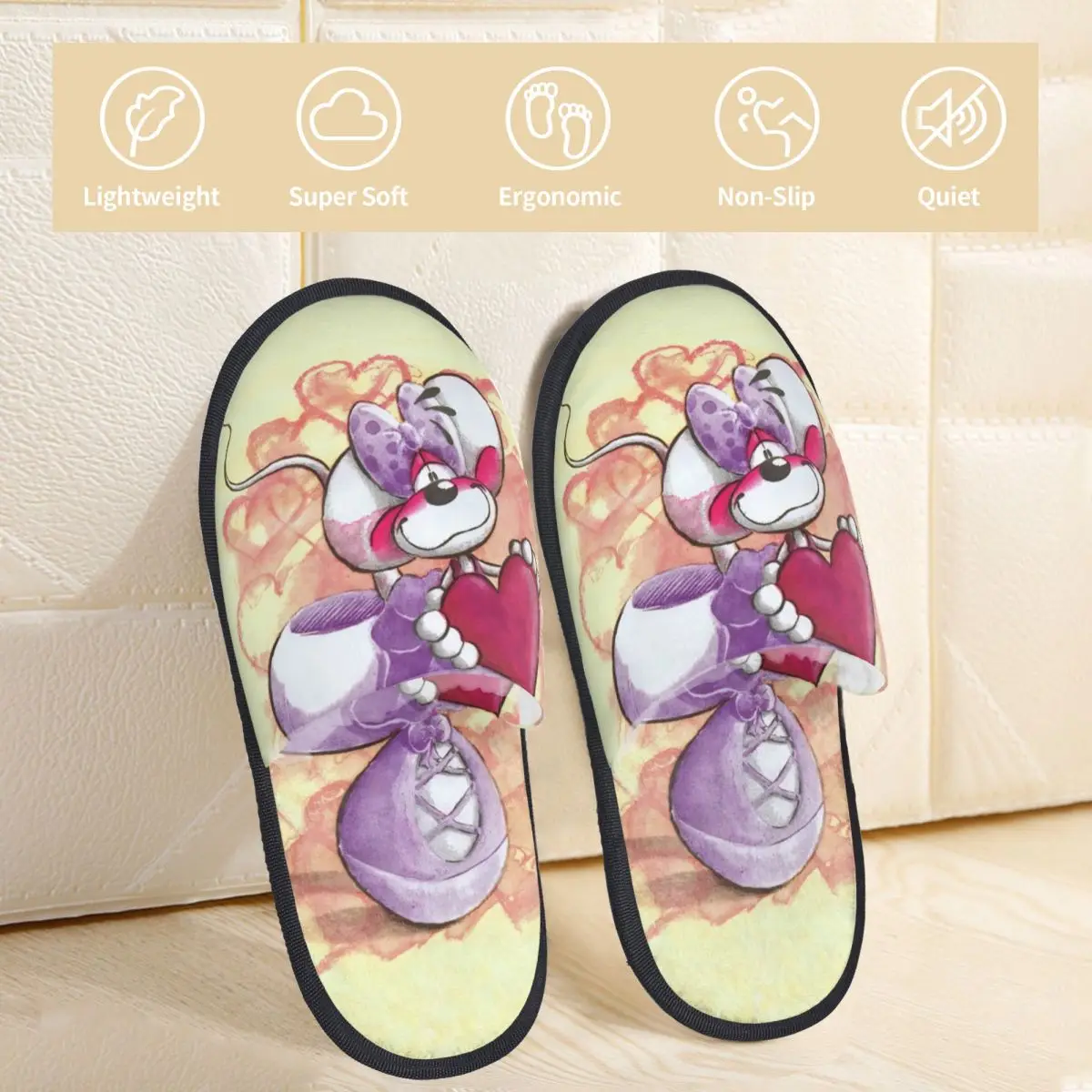 شبشب منزل D-Diddles لغرفة المعيشة، شباشب Diddl Catoon الناعمة من إسفنج الذاكرة غير قابلة للانزلاق