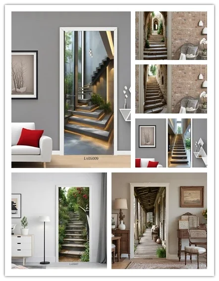 

Retro, modern spatial door stickers, detachable PVC stickers, decorative murals