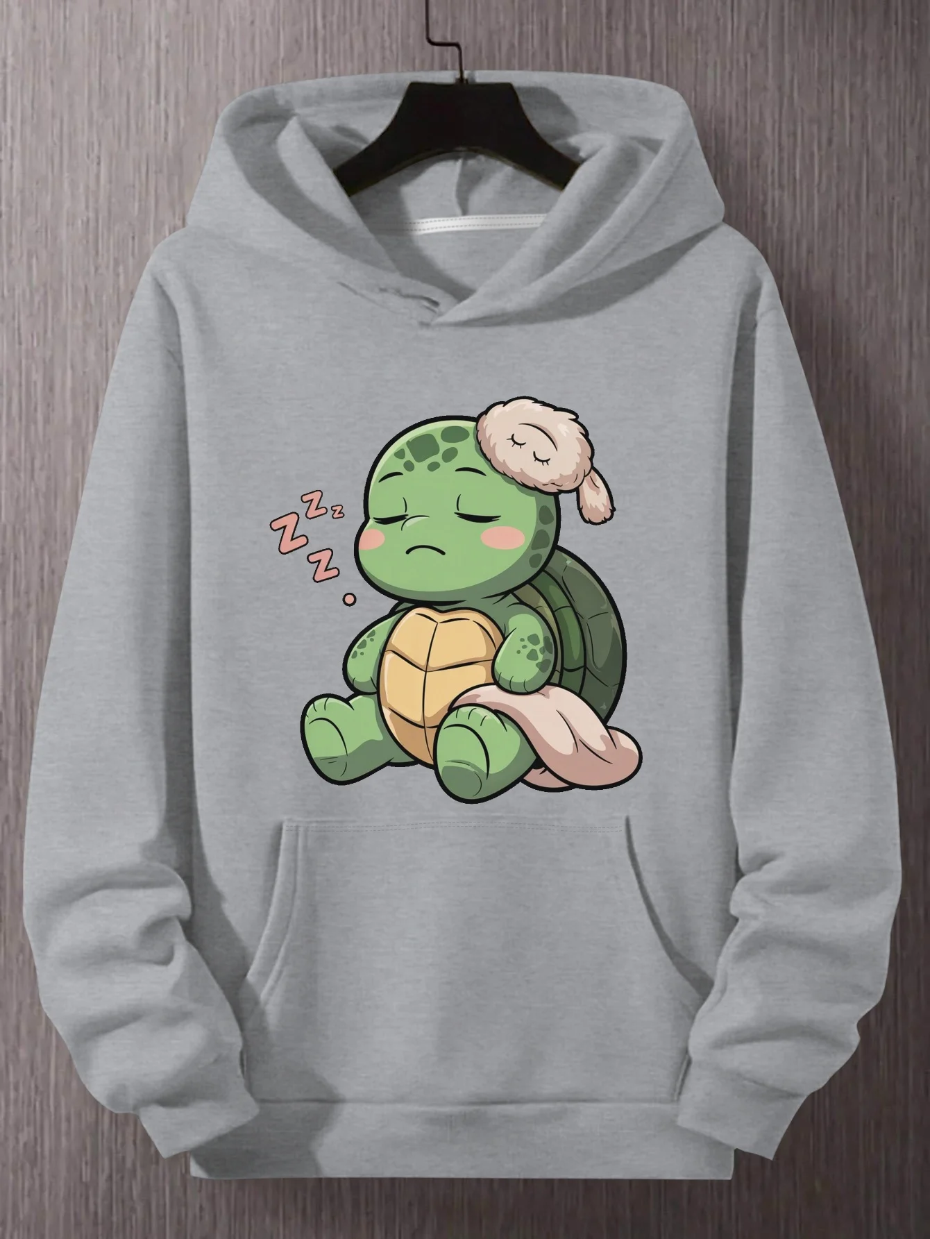 

Milo The Tired Turtle Men's Plus Size Hoodie - Light Grey Relaxed Fit Hooded Sweatshirt with Cute Sleeping Turtle Graphic
