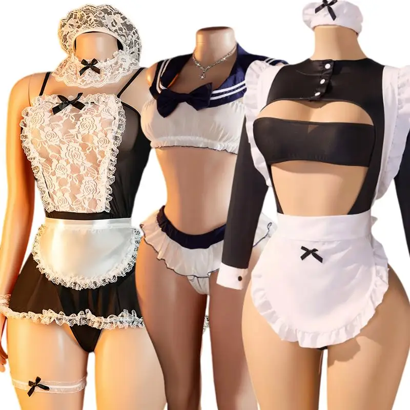 Sexy Nights Erotic Maid Costume Cosplay Women Uniform 18 Hot Exotic Outfit Sexy Lingerie Crotchless Bodysuit Desire Plays Suit