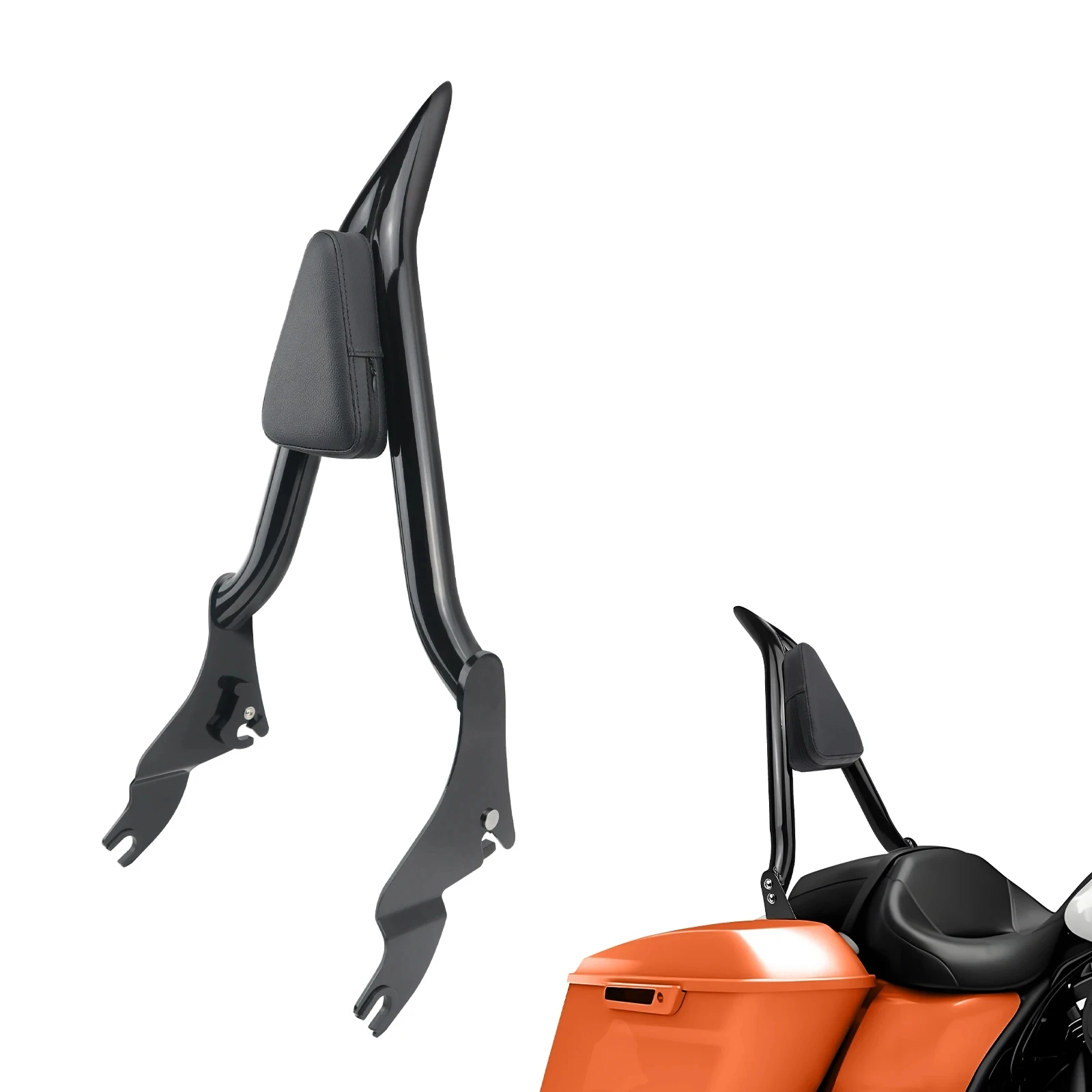 GZICMA Motorcycle Sissy Bar Gloss Black Spire Style Detachable Rear Passenger Backrest for Harley Touring 2009-2024 Models