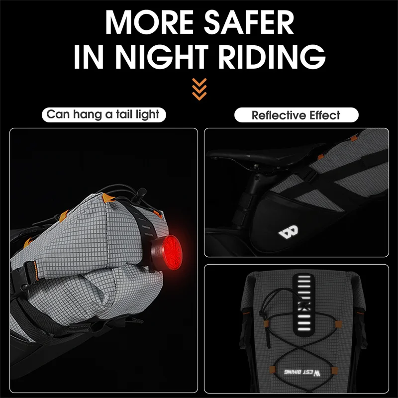 WEST BIKING Fully Waterproof Bicycle Saddle Bag 10L Foldable Under Seat Bike Tail Bag Tools Saddlebags MTB Road Cycling Rear Bag