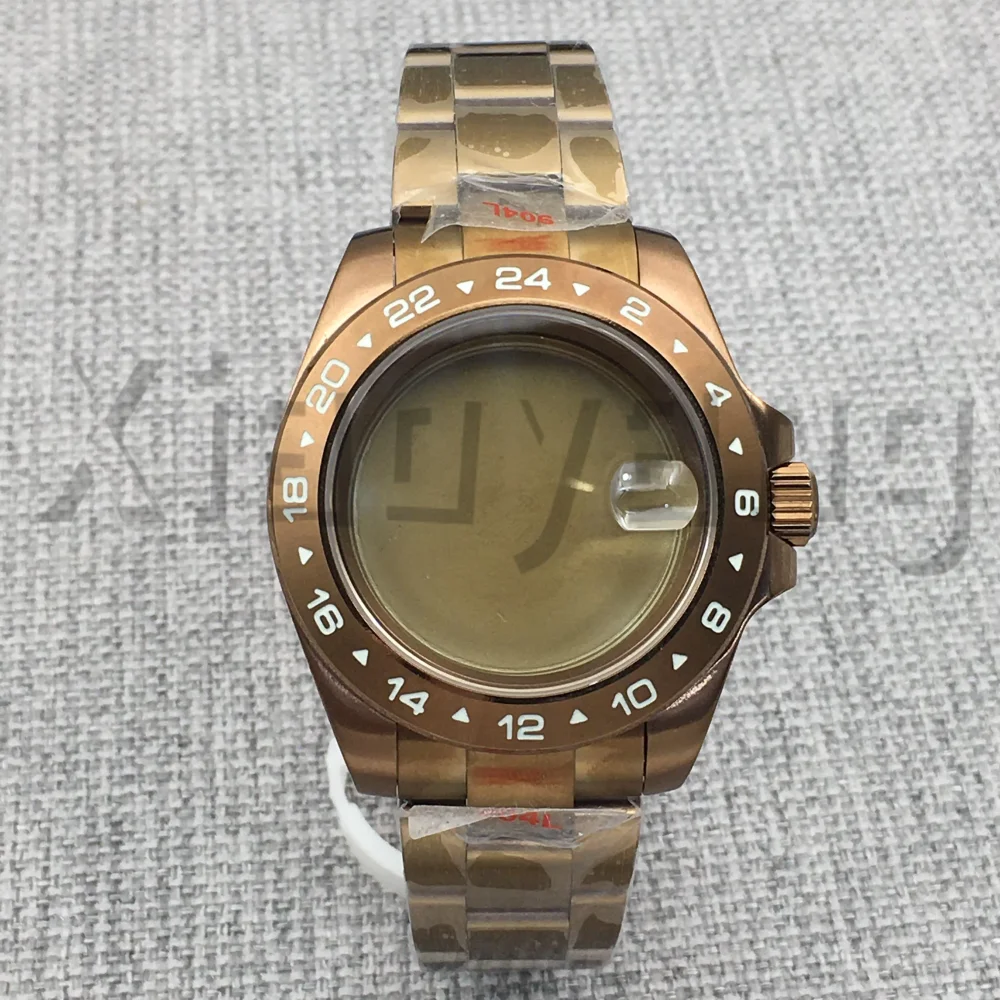 39mm Full Bronze EXP2 Watch Case Stainless Steel Sapphire Glass With Green Luminous Fixed Bezel Fit NH34NH35NH36 Movement Watch