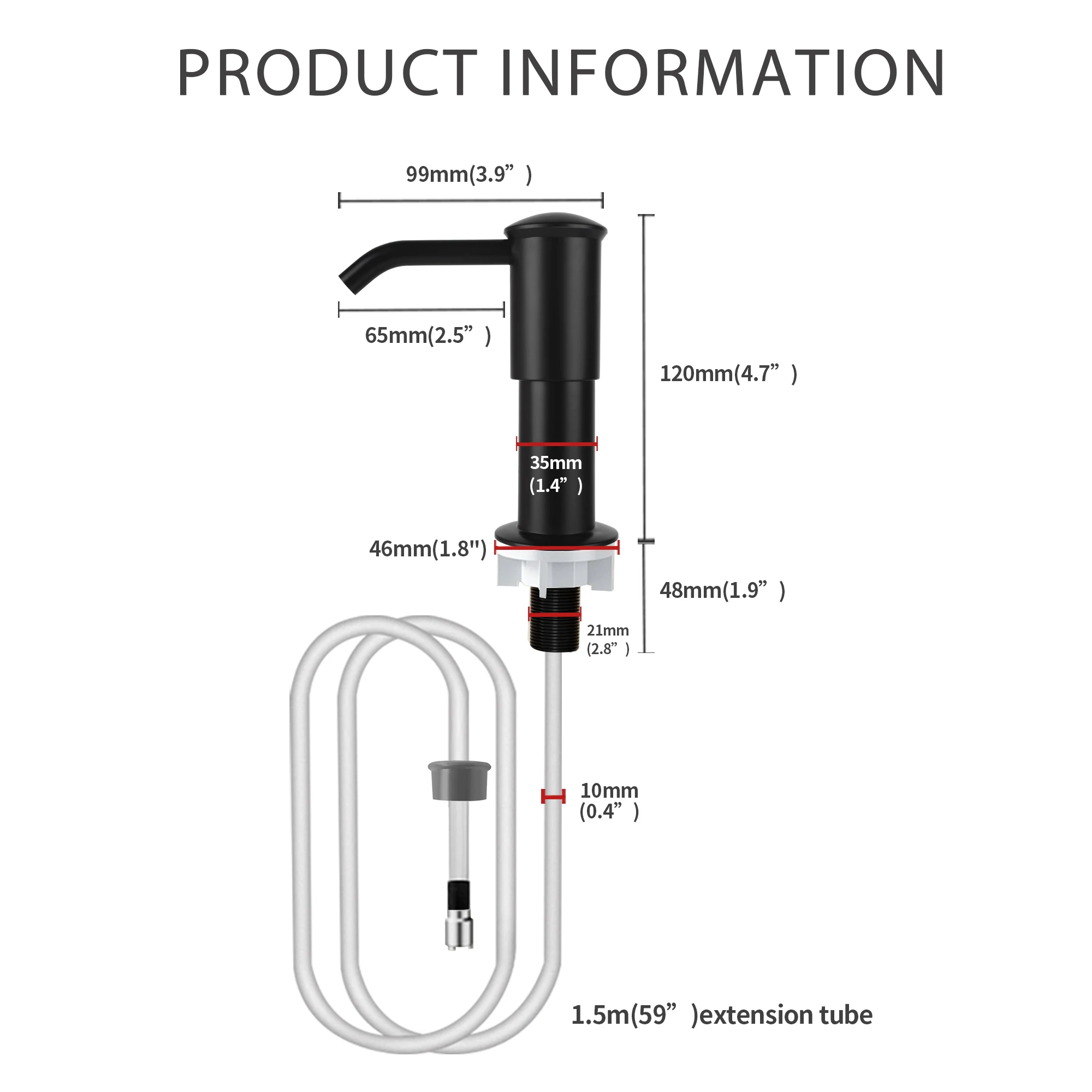 L'erogatore di sapone per lavello da cucina di grandi dimensioni pompa ABS Dispenser di sapone integrato per lavello da cucina con Kit tubo di prolunga da 1.5m (59 ")