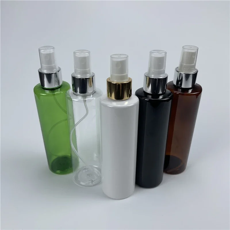 

Multicolor 200ml 30pcs Empty Plastic Bottles With Gold Silver Collar Spray Pump 200ML PET Perfume Atomizer Cosmetic Containers