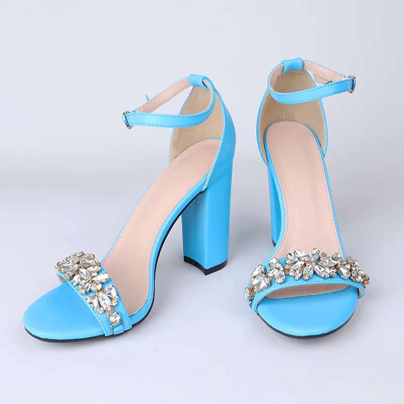 2025 New Elegant Crystal Shoes Square Heel Women Shoes High Heels Party Office Lady Sandals Shoes Woman Zapatos De Mujer