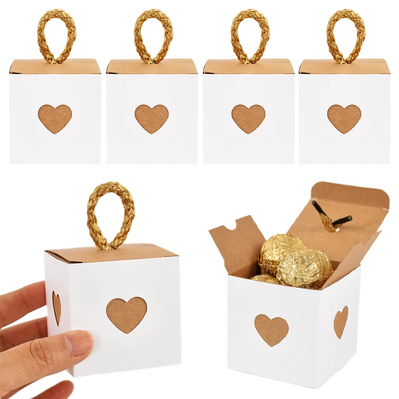 

10pcs Heart Vintage Kraft Paper Candy Gift Box Packaging Wedding Baby Shower Cardboard Box Cookie Bags Gifts Wrapping Supplies