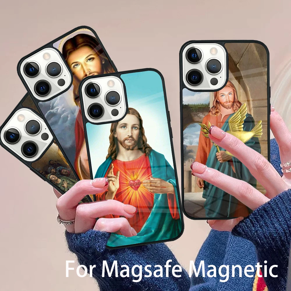 

Ins Christian Jesus Phone Case Magesafe Magnetic Wireless Charge Cover For IPhone 16 11 12 13 14 15 Pro Max Plus Mini