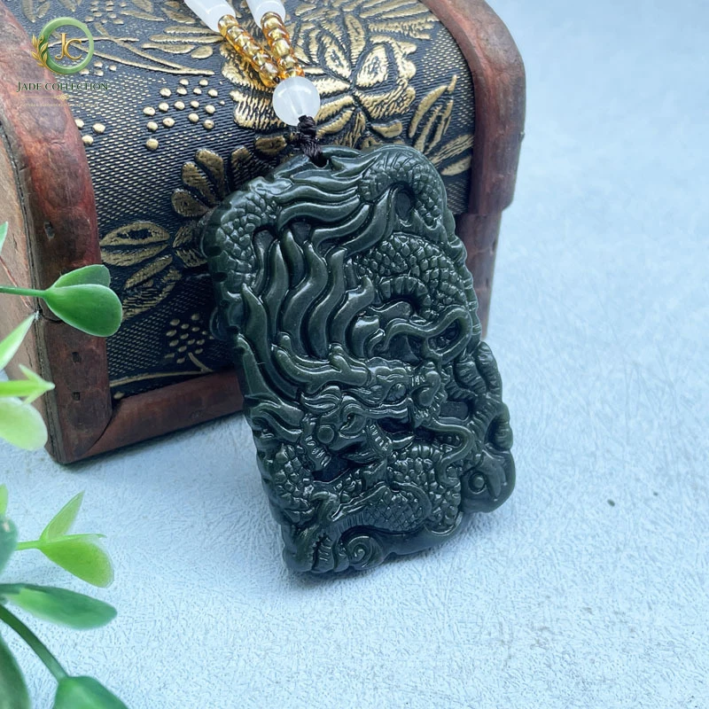 Xinjiang Hotan Jade Green Jade Double-Sided Carved Dragon Pendant for Men and Women, Large Pendant, Live Streaming Gift, Wholesa