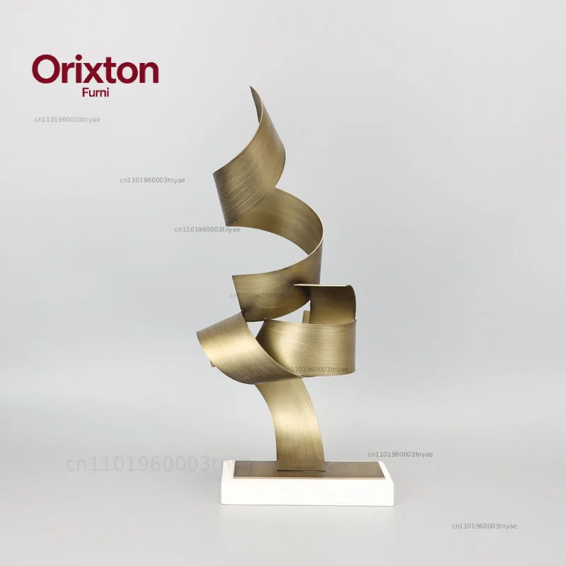 Creative Marble Base Metal Ribbon Geometry Crafts Sculpture Ornaments Home Room Table Aesthetics Twist Statue Desk Decoration