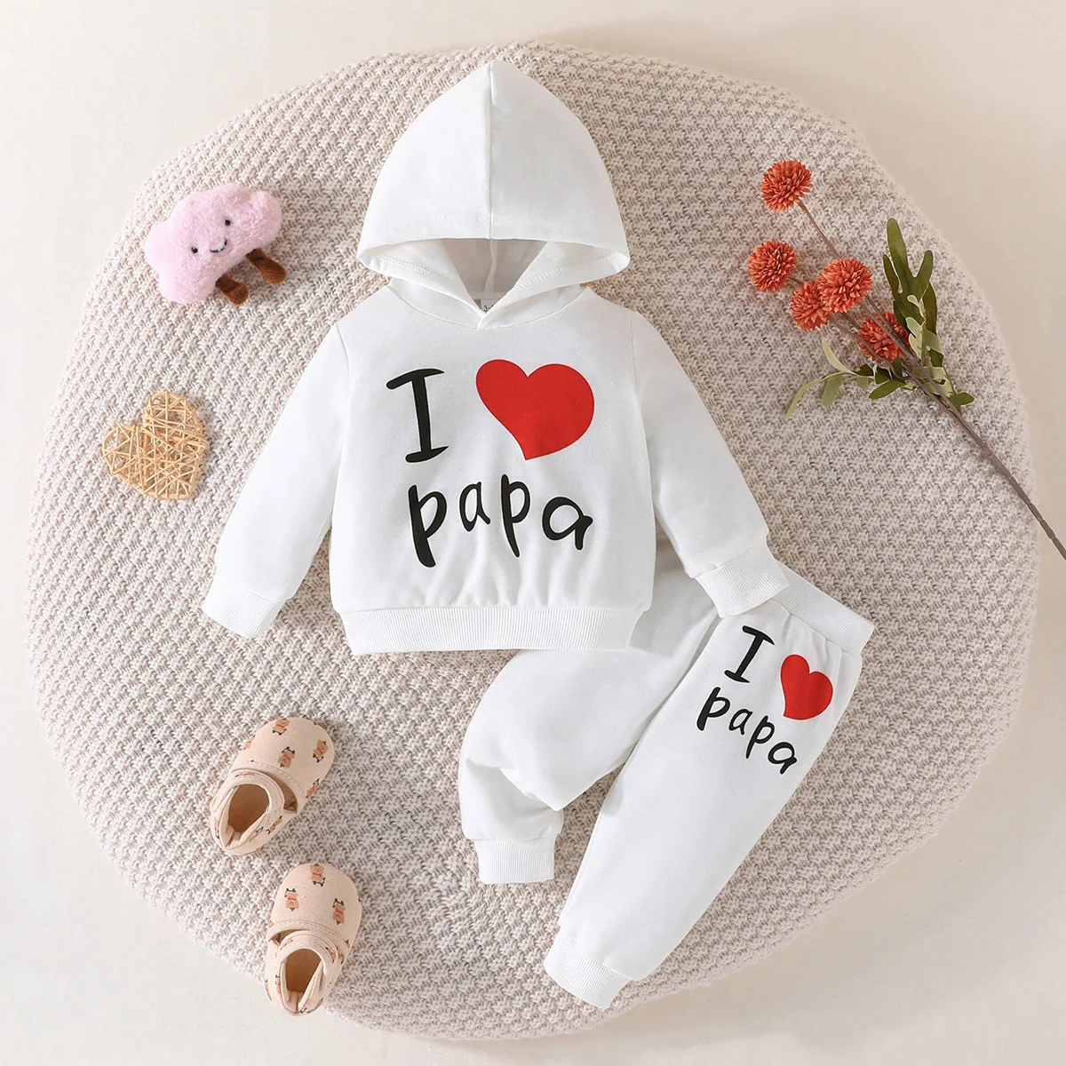 Autumn Set for Kid Boy Girls 3 -24 Months Cute Letter I LOVE PAPA Long Sleeve Hoodie Tee Long Pants Outfit for Newborn Baby