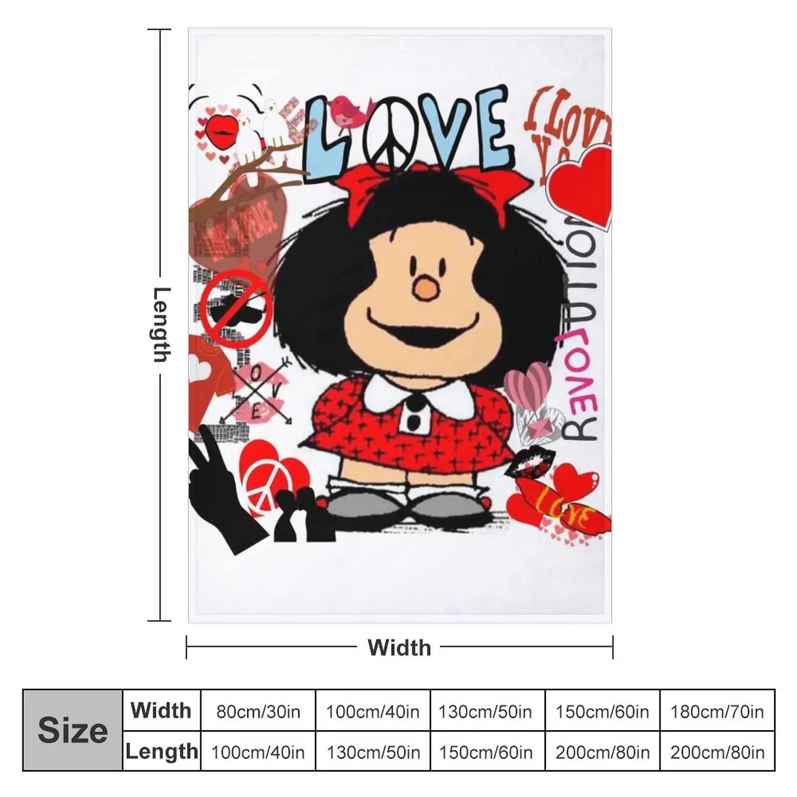 Love, love and mafalda surrounded by hearts Throw Blanket Flannel Fabric Nap Blanket blankets and throws Fashion Sofa Blankets
