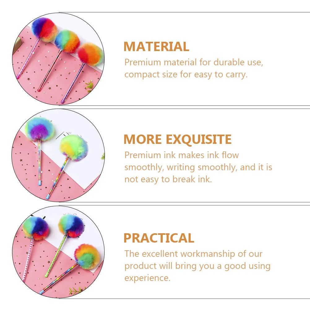 3Pcs Pompom Ballpoint Pen Portable Lightweight Cute Writing Pen for Students Office School Stationery Adorable Signature Study
