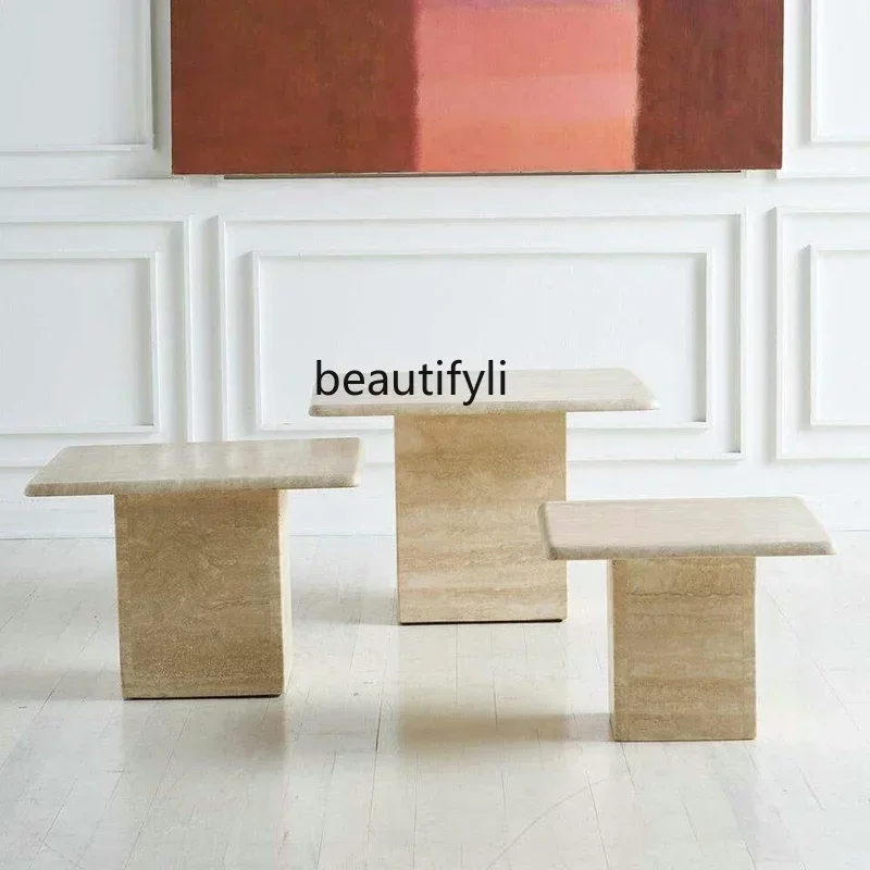 Hot sales A90 Simple modern pure natural marble travertine combination coffee table professional custom model room coffee t