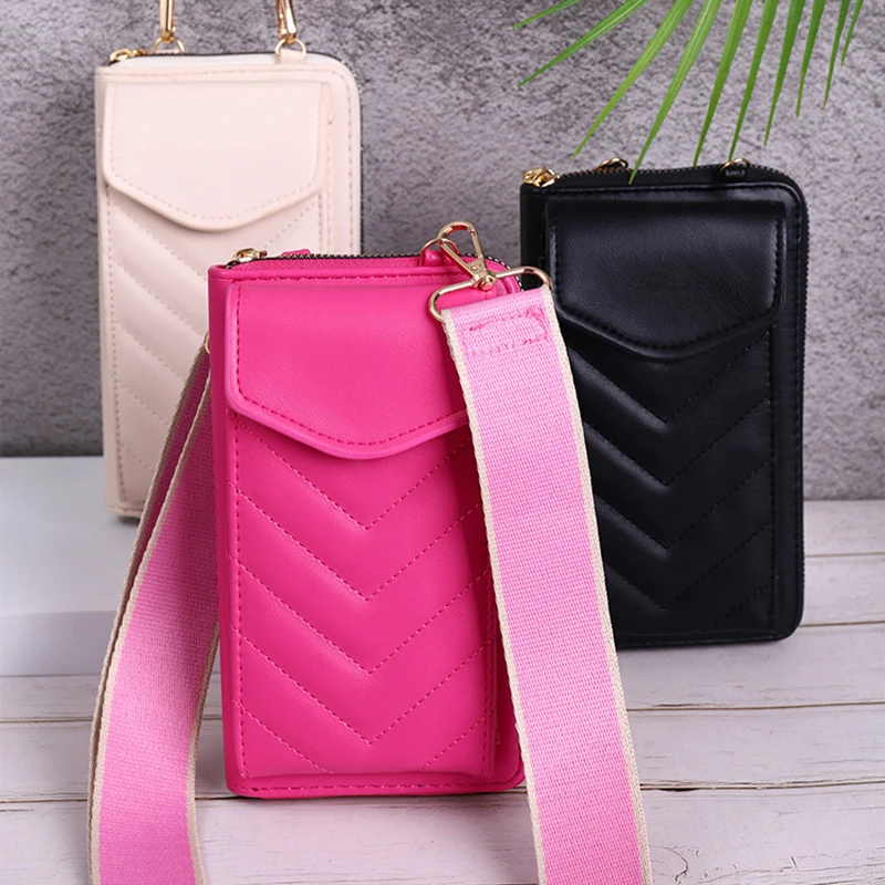 New V-shaped Mobile Phone Bag Multi-functional Fashion Crossbody Bag Large Capacity Solid Color Versatile Women\'s Shoulder Bag