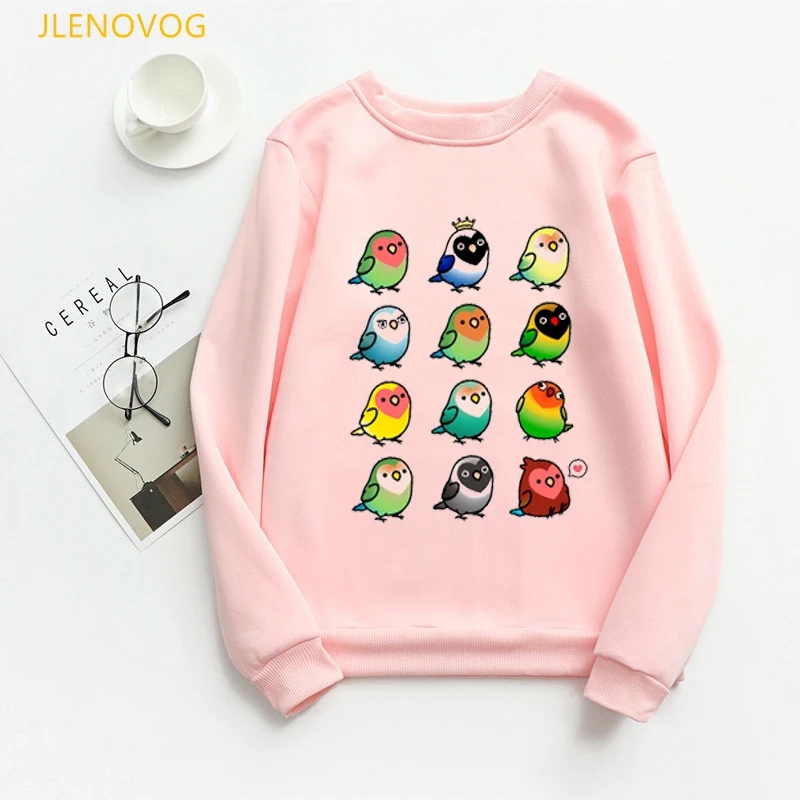 Cockatiel Parrot print sweatshirt women Lovely rainbow birds graphic hoodies femme kawaii winter sudadera mujer O-collar hoodies