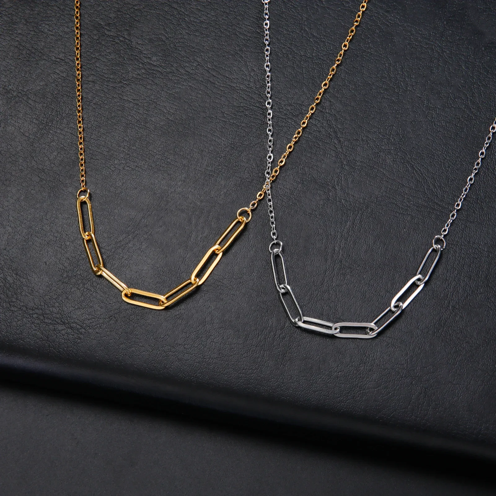 Skyrim Edelstahl-Büroklammer-Gliederkette für Damen, goldfarben, trendiger Schmuck am Hals, neu als Geburtstagsgeschenk