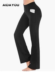 Women Flare Yoga Leggings Dress Pant With Pockets  High Waist Workout Bootleg  Tummy Control Leggin Bell Bottom Work Pants