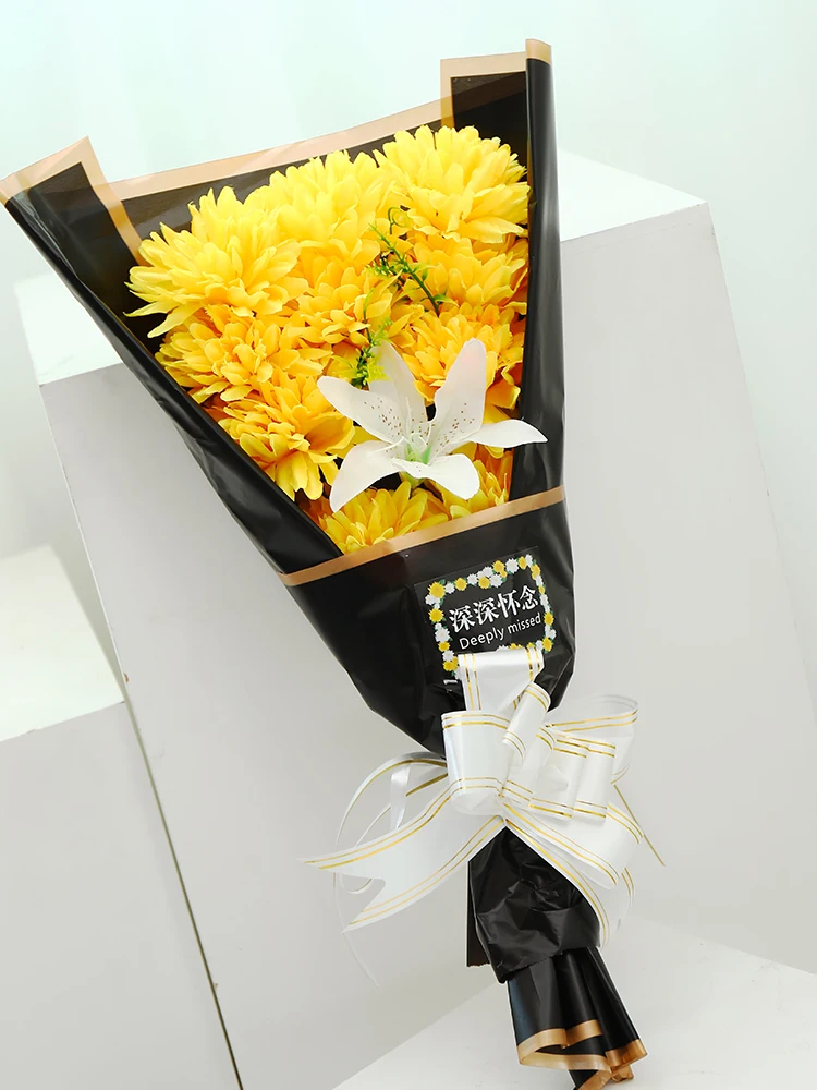 1 Bouquet White Artificial Chrysanthemum Lily Flore Holding Flowers For Funeral Mourning Tomb Memorial Cemetery Grave Decoration