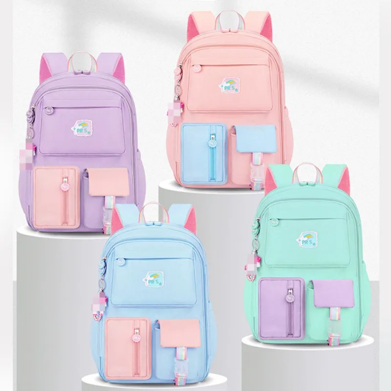 Primary Students Schoolbag Kids Rucksack Large Capacity Multi-pocket Side Open Zipper Students Book Bag Girls Cute Backpacks