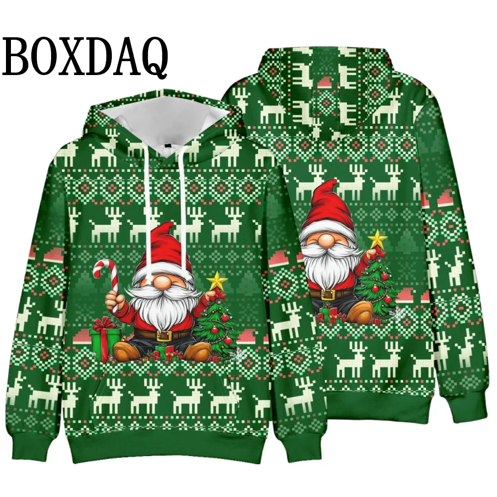 Funny Santa Claus Hoodies Women Autumn Winter Hooded Sweatshirts Christmas Themed Print Long Sleeved Clothing Party Fashion Tops