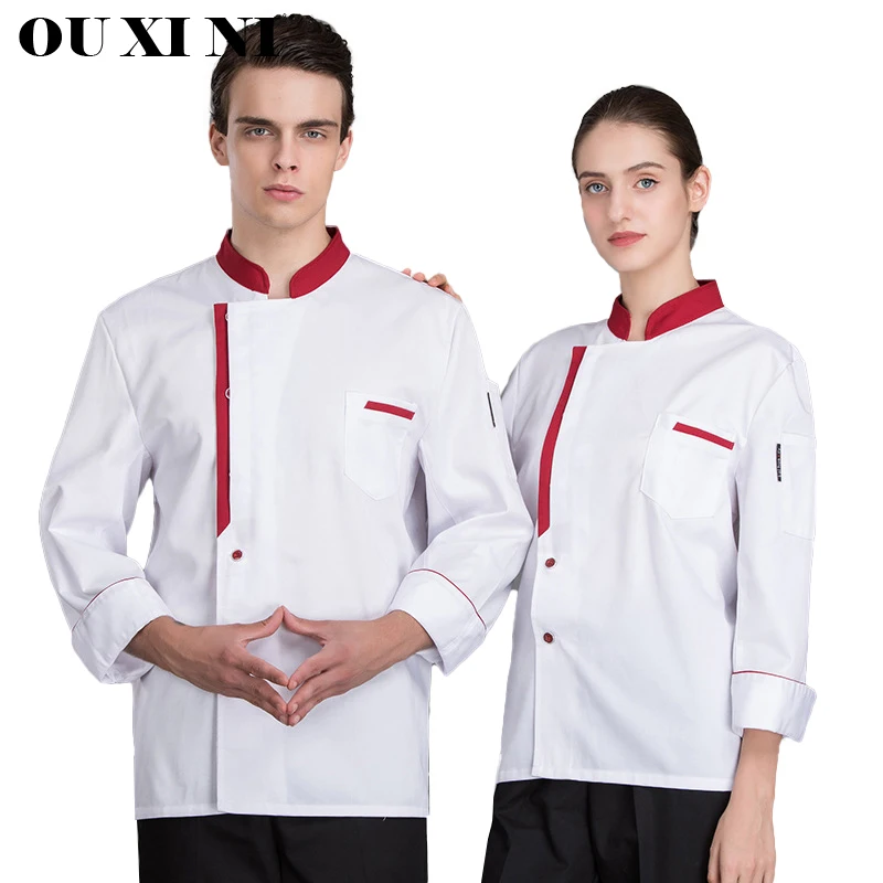 Hotel Men's Chef Jacket Shirt Long-Sleeved Restaurant Kitchen Uniform Catering Service Women Work Clothes Canteen Cooking Coat