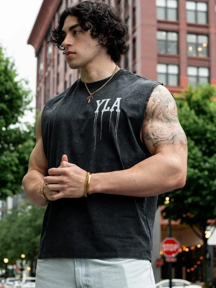 2025 YA New Men's Tank top Gym Cotton Workout Fitness sleeveless shirt men Pullover Round Neck Sports vest men Undershirt image 2