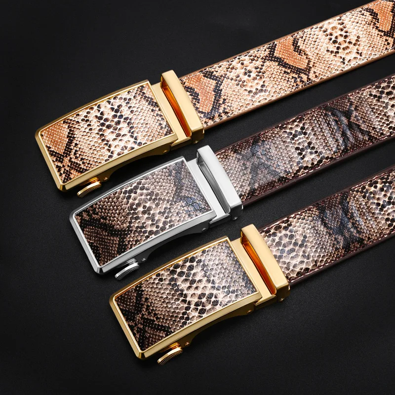 

Western Snake Pattern Leather Alloy Automatic Buckle Men Belt Fashion Jeans Causal Pants Business Belt for Ladies