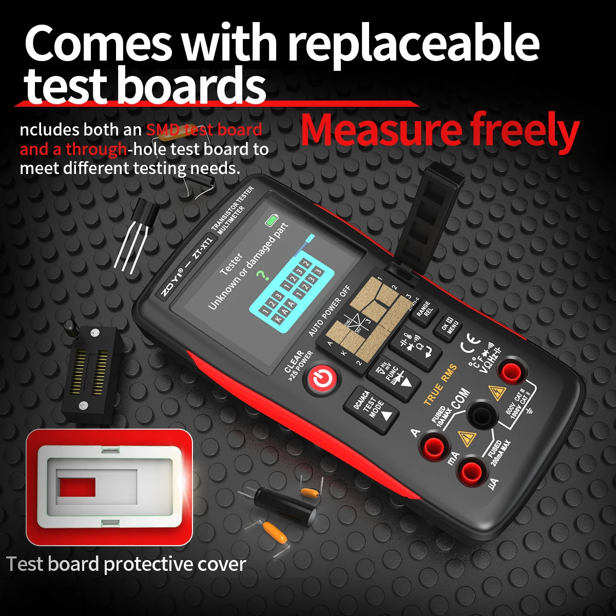 ZOYI 2-in-1 High-Precision Digital Multimeter with Transistor Testing Function Voltage Resistance Diode Continuity Tester