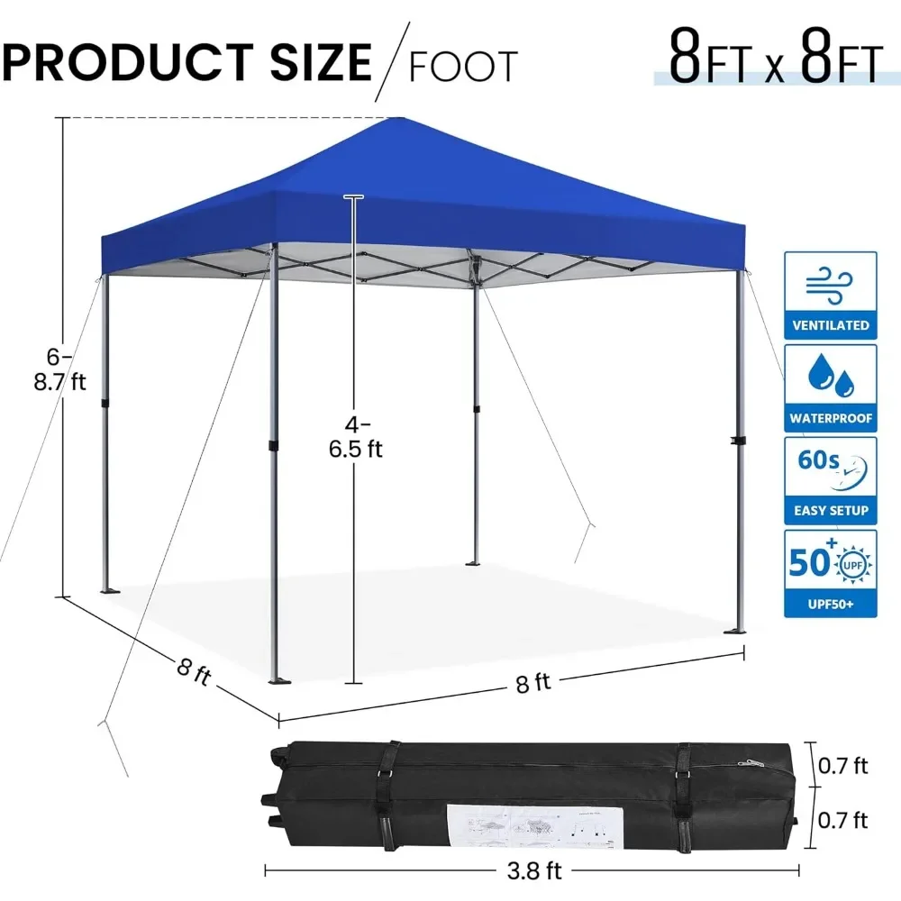 Carpa de fácil instalación, toldo portátil para exteriores, carpa instantánea, Gazebo comercial con bolsa de transporte con ruedas y 4 bolsas de arena, 8x8